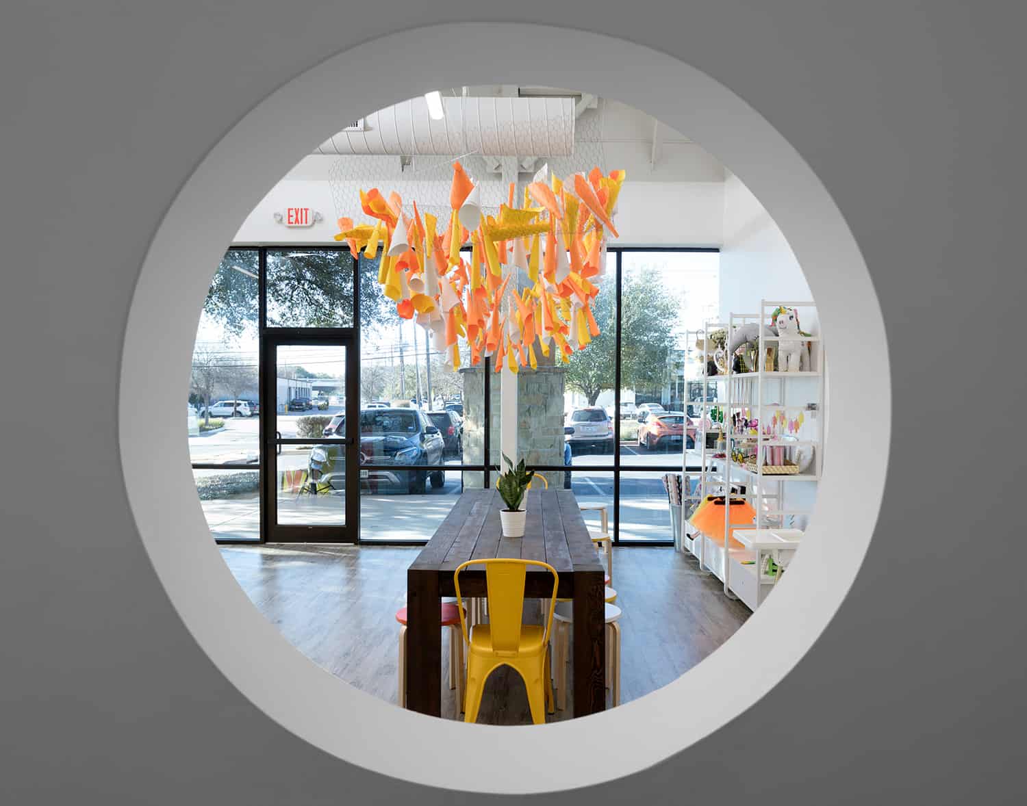 Interior circle window wall